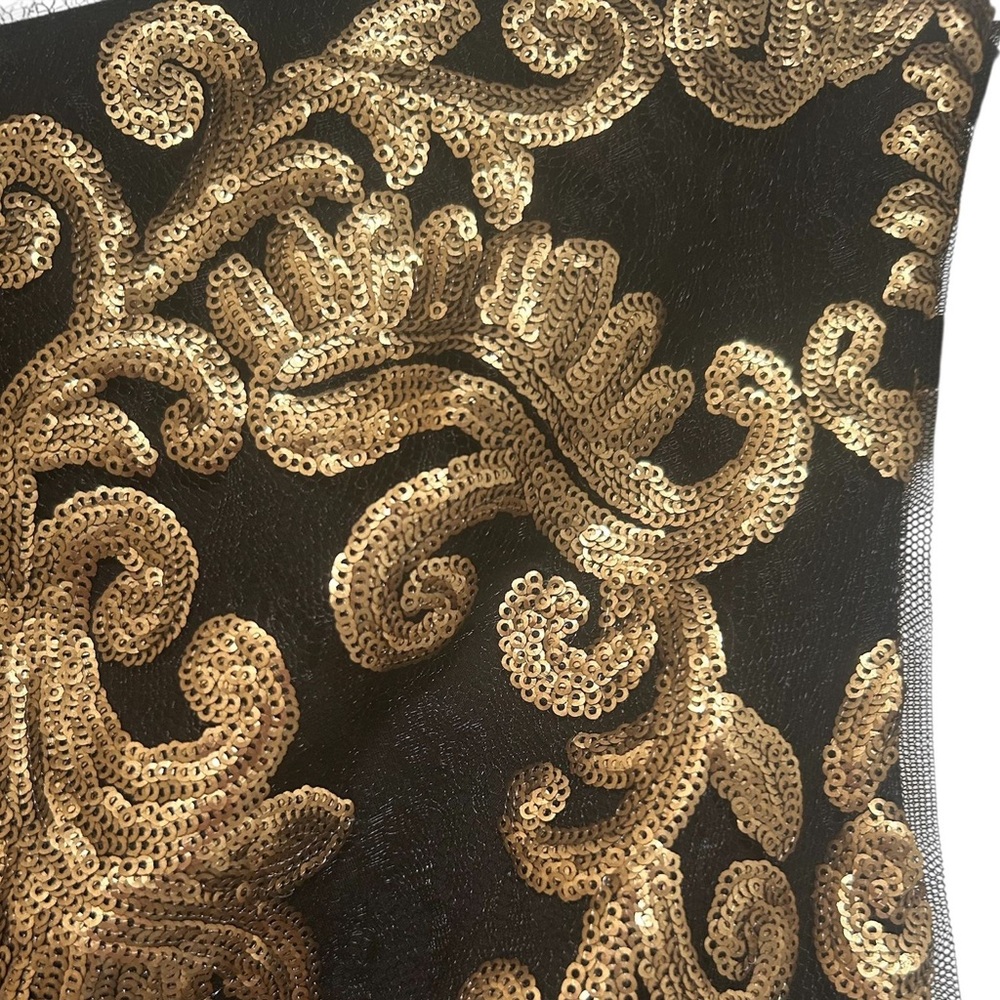 Tadashi Shoji Black Dress with Gold Embroidery - Picture 5 of 7